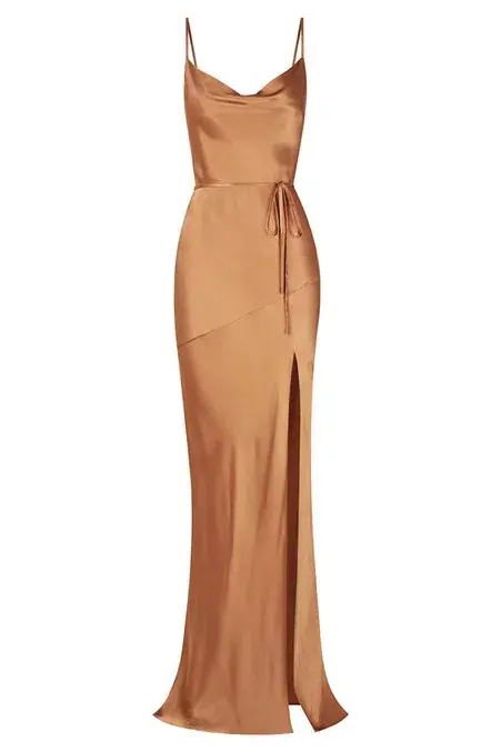 Shona Joy La Lune Bias Cowl Maxi Dress In Copper Size AU 8 for rent on The Volte - main image
