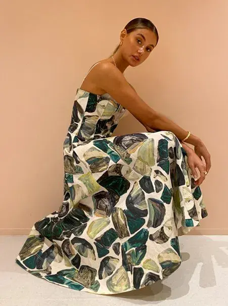 Alemais Siena Bandeau Midi Dress in Green Size AU 12  for rent on The Volte - main image