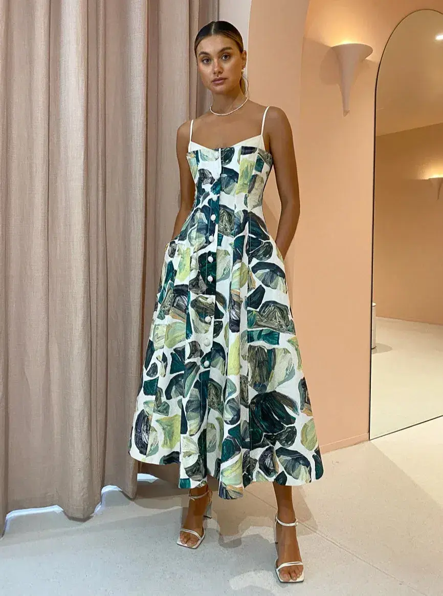 Alemais Siena Bandeau Midi Dress in Green Size AU 12  for rent on The Volte - main image