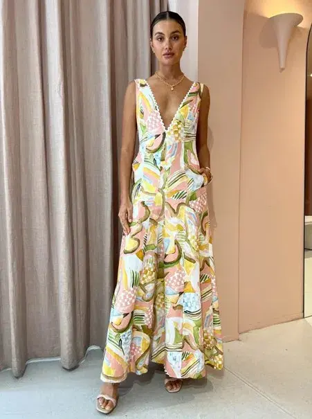 By Nicola Wavy Maxi Dress in Swirl Check Multi Size AU 6 for rent on The Volte - main image