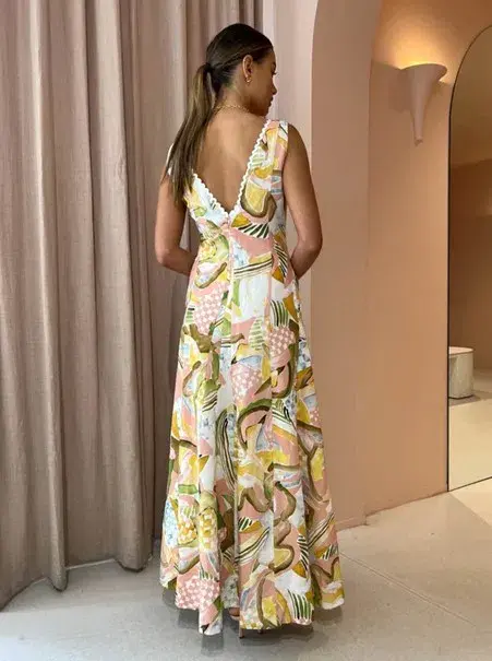 By Nicola Wavy Maxi Dress in Swirl Check Multi Size AU 6 for rent on The Volte - main image