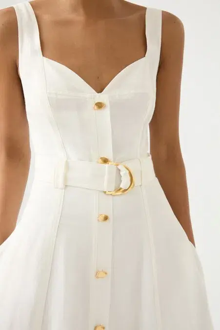 Aje Clay Belted Midi Dress White Size AU 10 for rent on The Volte - main image