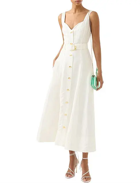 Aje Clay Belted Midi Dress White Size AU 10 for rent on The Volte - main image
