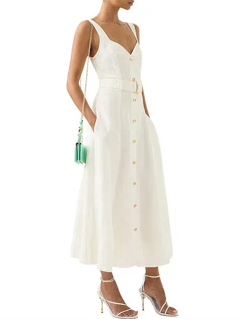 Aje Clay Belted Midi Dress White Size AU 10 for rent on The Volte - main image