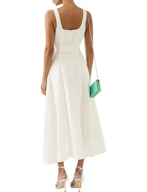 Aje Clay Belted Midi Dress White Size AU 10 for rent on The Volte - main image
