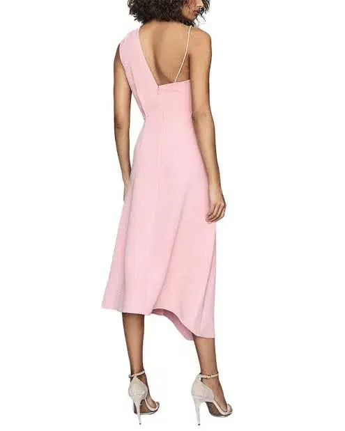 Reiss One Shoulder Delilah MIDI Dress Pink Size L / AU 12 - Image 2
