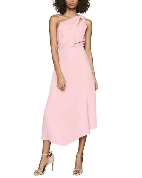 Reiss One Shoulder Delilah MIDI Dress Pink Size L / AU 12 - Image 1
