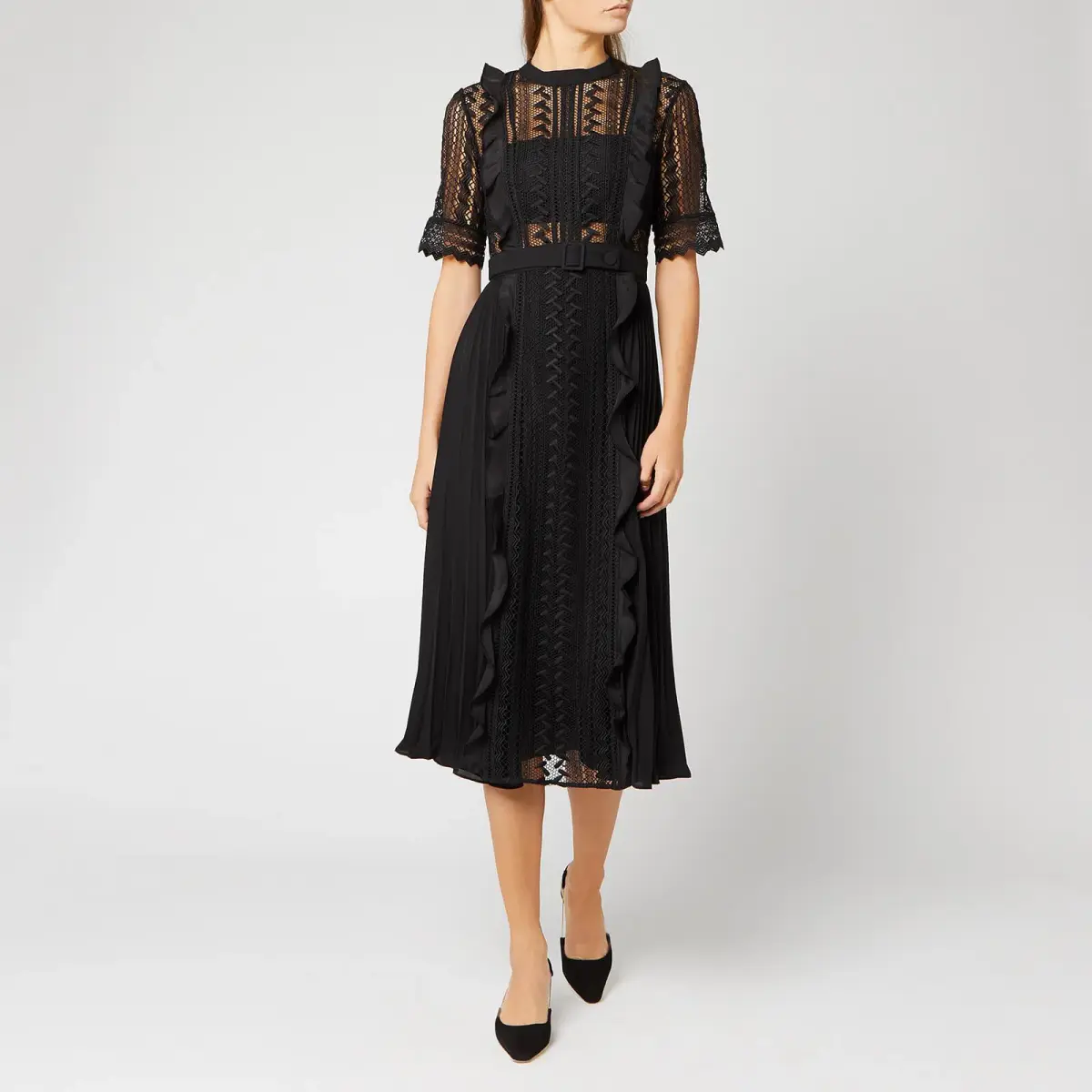 Self Portrait Geometric Lace Midi Dress Black Size AU 6 - Image 1