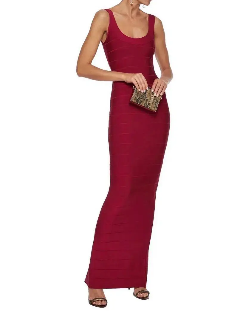 Herve Leger Cranberry Round Neck Gown Red Size Small - Image 1