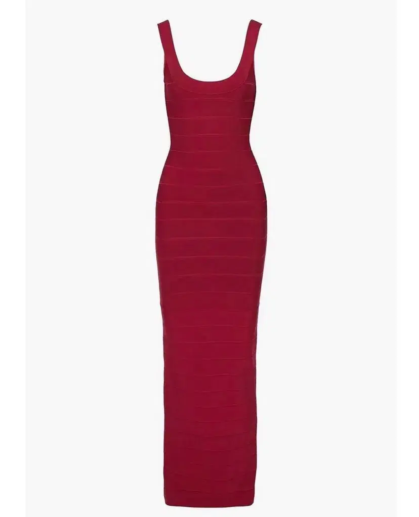 Herve Leger Cranberry Round Neck Gown Red Size Small for rent on The Volte - main image