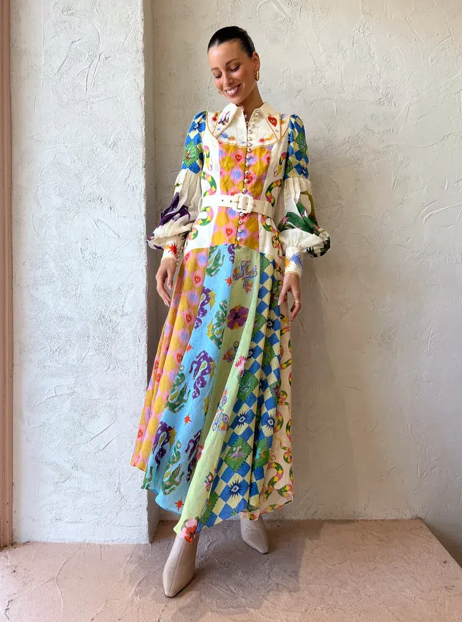 Alemais Lou Balloon Sleeve Dress Multi Size 14 - Image 2