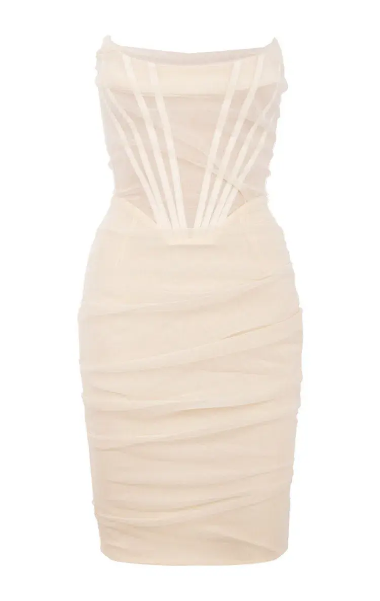 House of CB Leila Strapless Mesh Corset Dress Ivory Size XS/Au 6 for rent on The Volte - main image