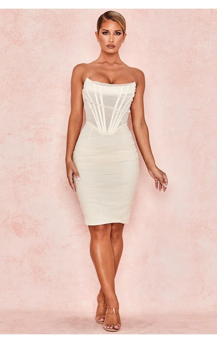 House of CB Leila Strapless Mesh Corset Dress Ivory Size XS/Au 6 for rent on The Volte - main image