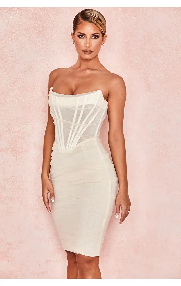House of CB Leila Strapless Mesh Corset Dress Ivory Size XS/Au 6 for rent on The Volte - main image