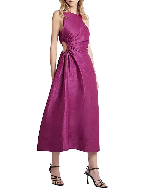 Aje Chateau Cut Out Midi Dress Fuchsia Size 8 - Image 1
