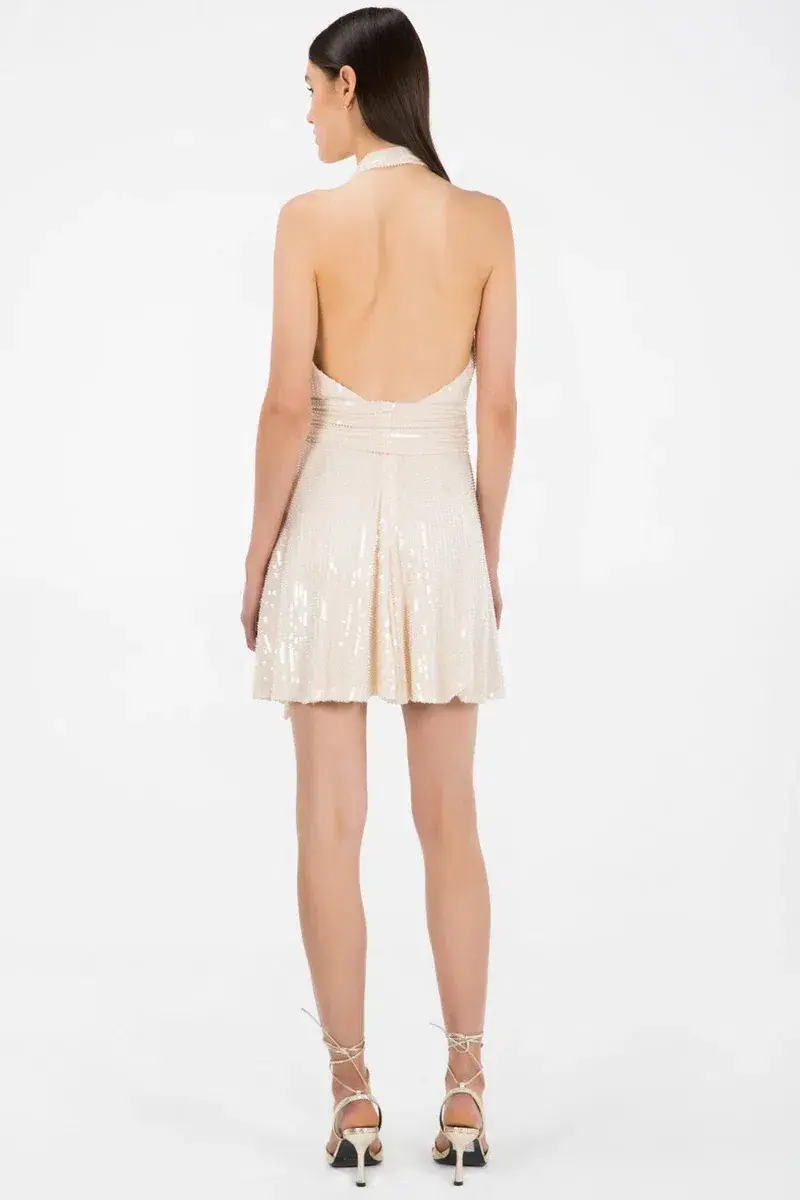 MISHA Embellished Sequin Dress Cream Size 8/S - Image 3