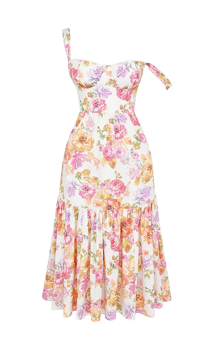 House of CB Elia Midi Dress Ivory Floral Size L / Au 12 (+cup) for rent on The Volte - main image