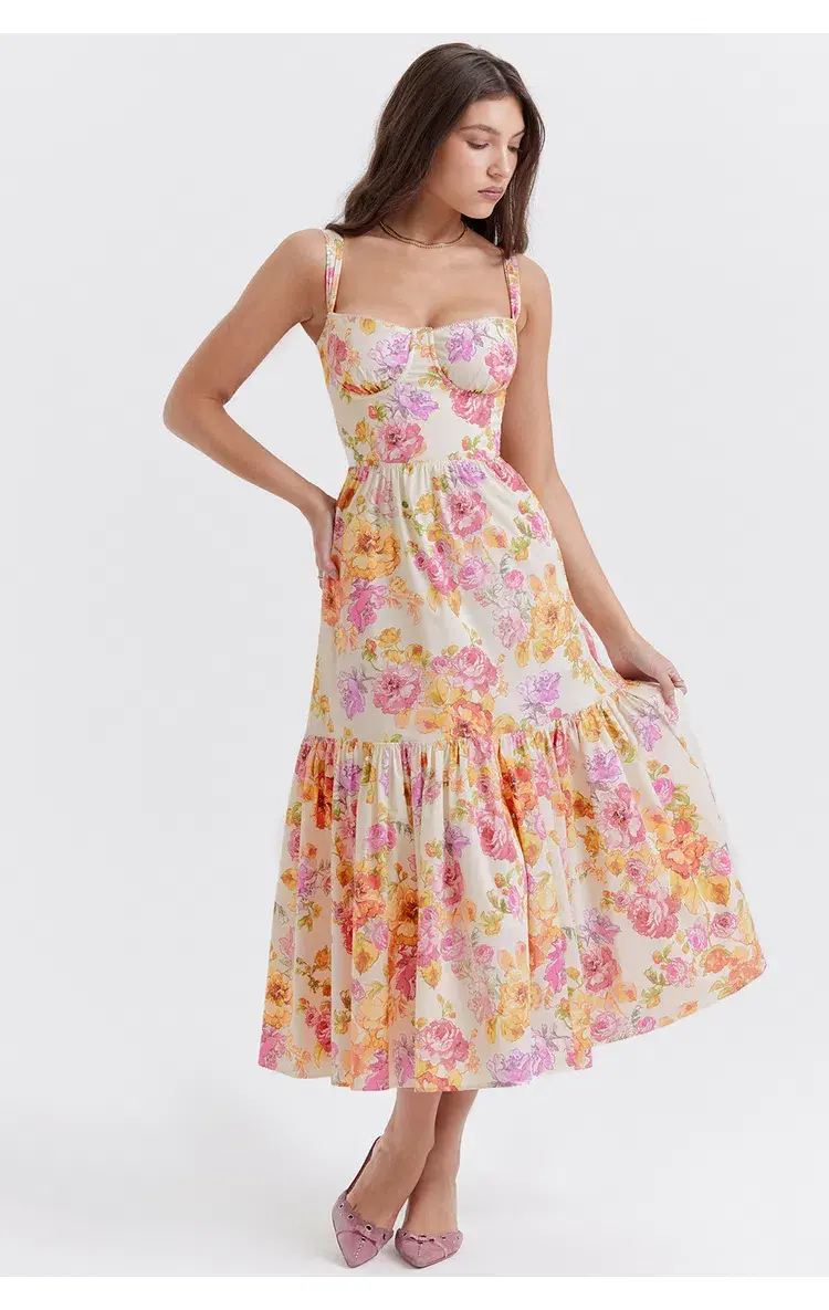 House of CB Elia Midi Dress Ivory Floral Size L / Au 12 (+cup) - Image 1