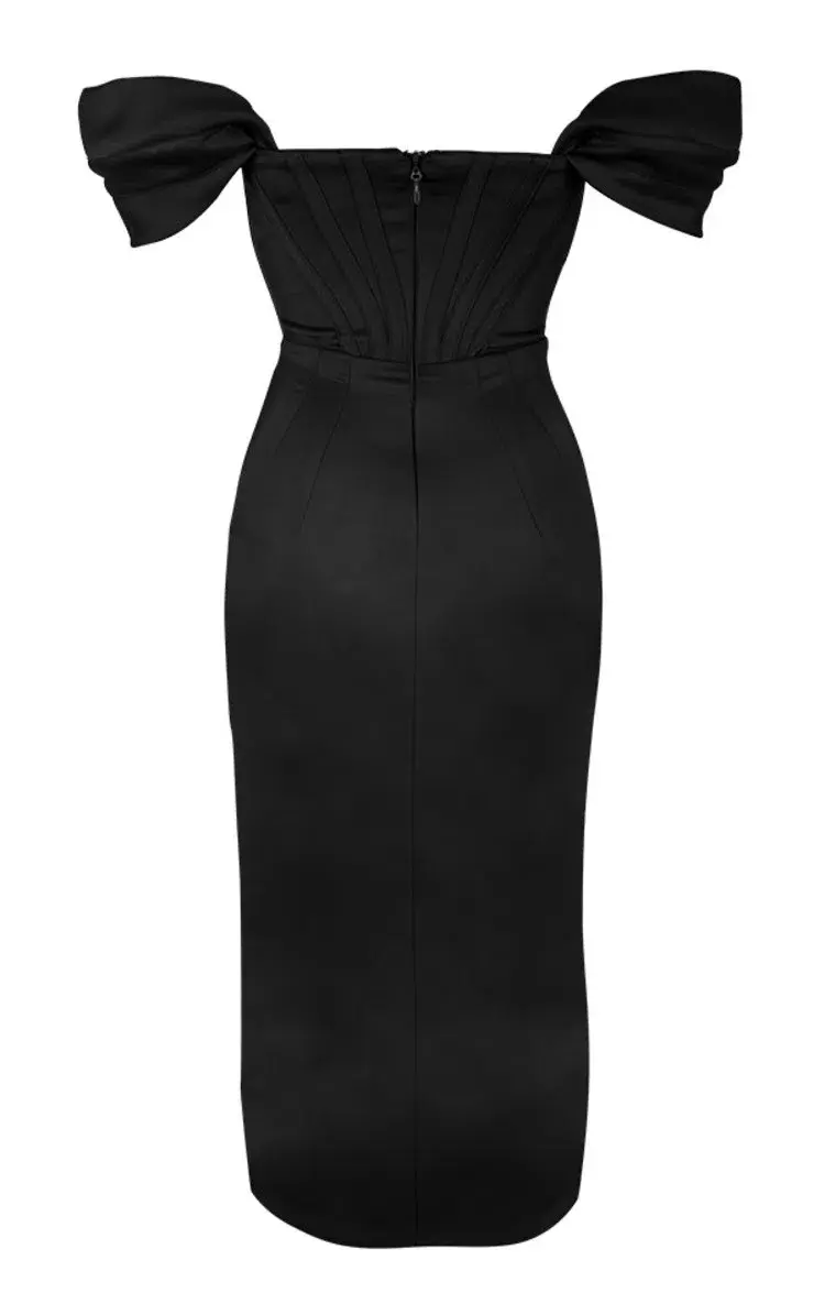 House of Cb Loretta Satin Off Shoulder Dress Black Size XS / Au 6 - Image 7