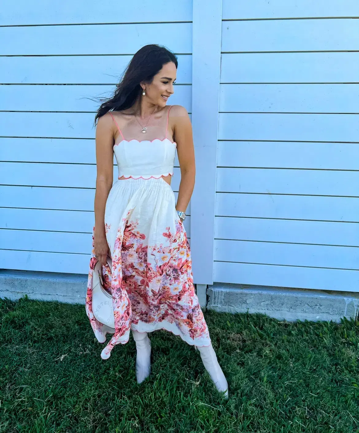 Zimmermann The Devi Scallop Midi Dress in Cream Floral Size 0/Au 8  - Image 2