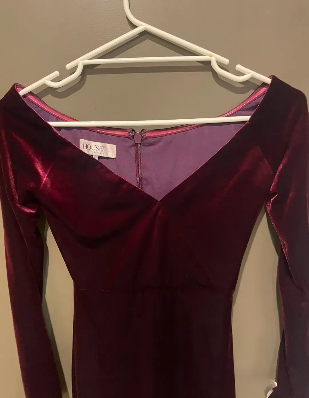 House Of CB Martinella  Velvet Off Shoulder Pencil Dress Red Wine Size 6 for rent on The Volte - main image