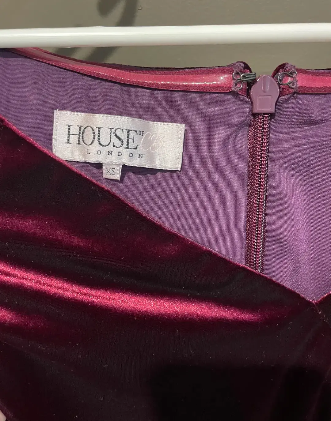 House Of CB Martinella  Velvet Off Shoulder Pencil Dress Red Wine Size 6 for rent on The Volte - main image