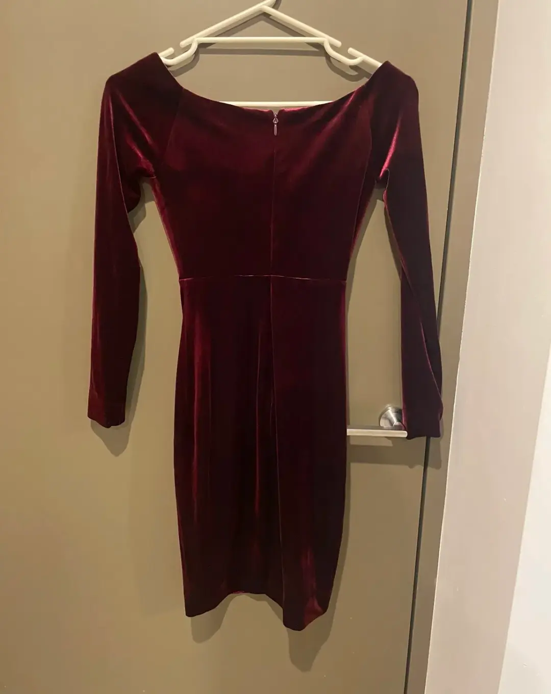 House Of CB Martinella  Velvet Off Shoulder Pencil Dress Red Wine Size 6 for rent on The Volte - main image