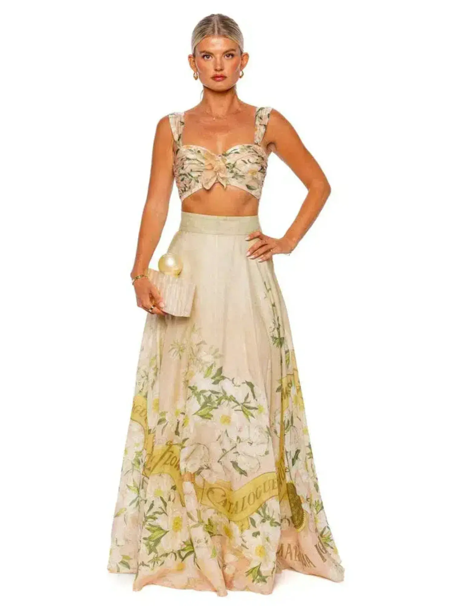 Zimmermann The Coaster Gathered Bra And Maxi Skirt In Blush Garden Floral Size 0 / AU 6 - Image 2