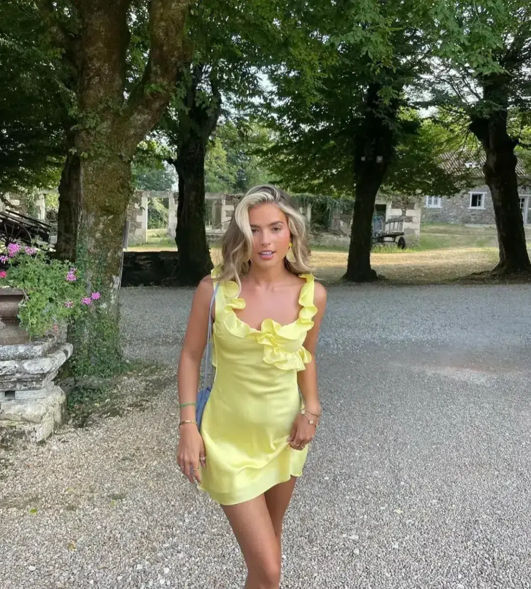 House Of CB  Satin Ruffle Mini Dress Buttercup Size 8  - Image 1