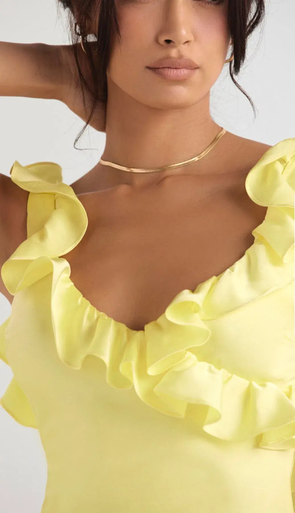 House Of CB  Satin Ruffle Mini Dress Buttercup Size 8  - Image 4