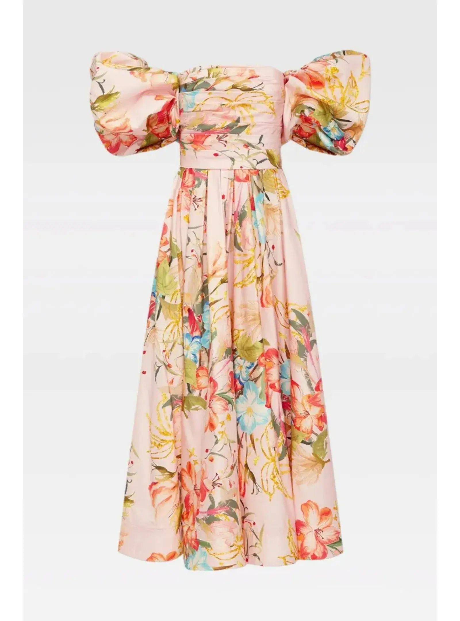 Leo Lin Matilda Puff Sleeve Midi Dress Opulent Print in Blush Size AU 12 - Image 1
