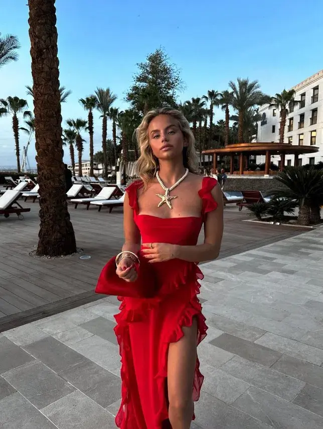 House Of Cb Ariela Red Ruffle Backless Dress Cherry In Size S/Au 8 for rent on The Volte - main image