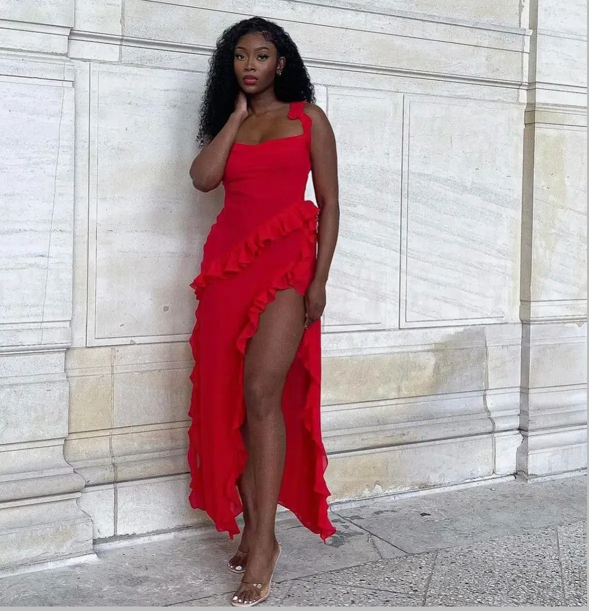 House Of Cb Ariela Red Ruffle Backless Dress Cherry In Size S/Au 8 - Image 10