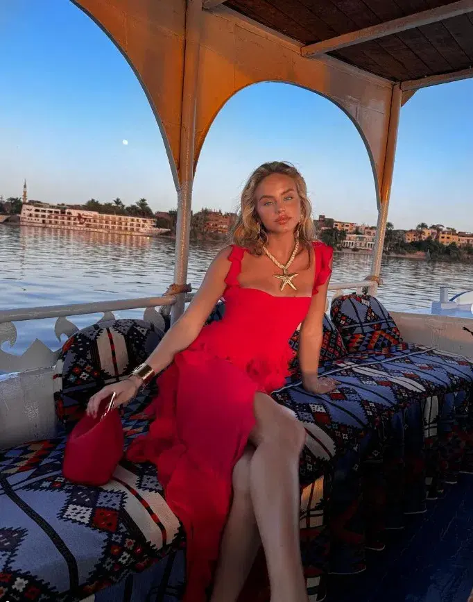 House Of Cb Ariela Red Ruffle Backless Dress Cherry In Size S/Au 8 for rent on The Volte - main image