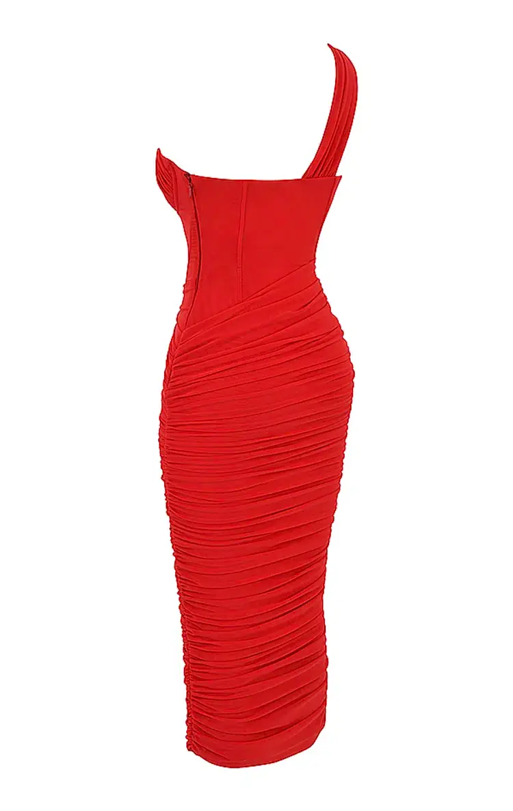 House of CB Valentina Asymmetric Cutout Midi Dress Red Size S/Au 8 for rent on The Volte - main image