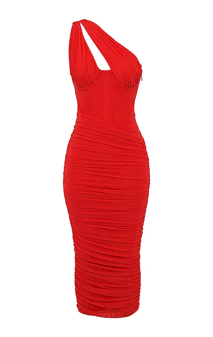 House of CB Valentina Asymmetric Cutout Midi Dress Red Size S/Au 8 for rent on The Volte - main image