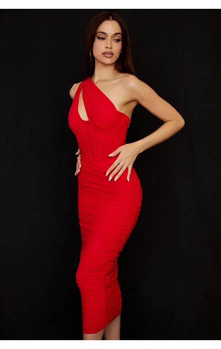 House of CB Valentina Asymmetric Cutout Midi Dress Red Size S/Au 8 - Image 4