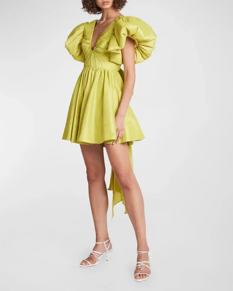 Aje Gretta Bow Back Puff Sleeve Mini Dress Green Size 10 - Image 3