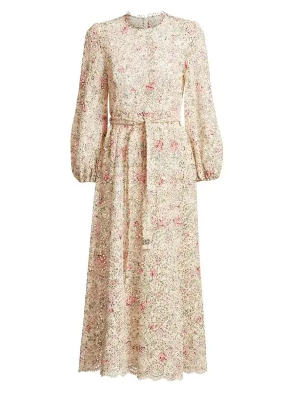Zimmermann Honour High Neck Dress Cream Floral Size 1/AU 10 for rent on The Volte - main image