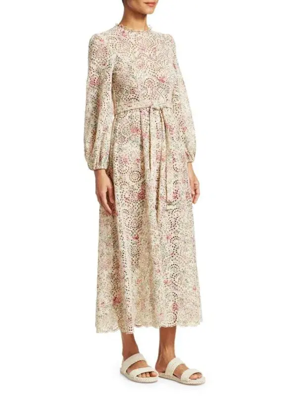 Zimmermann Honour High Neck Dress Cream Floral Size 1/AU 10 - Image 4