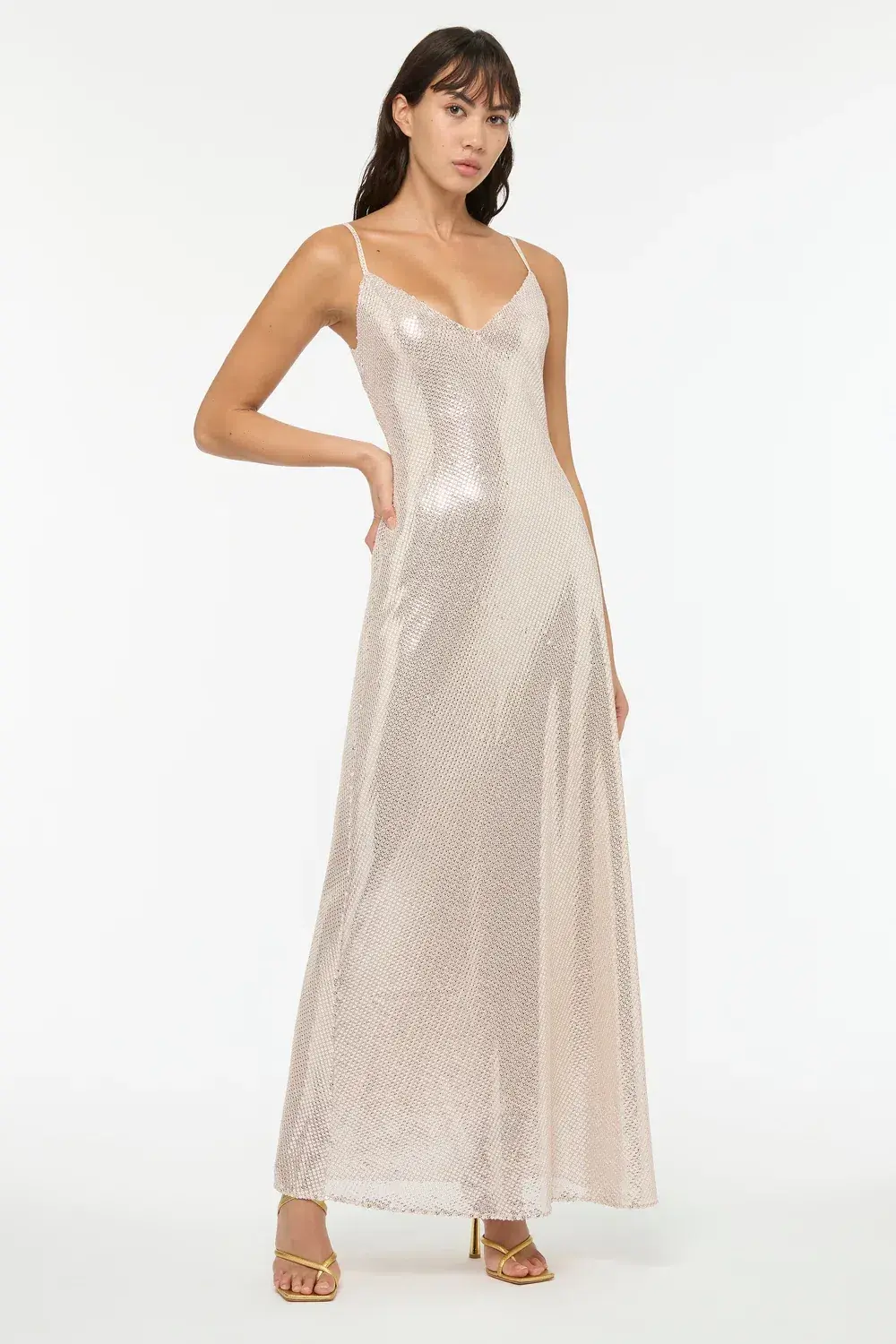 Manning Cartel High Voltage Slip Dress Nude Silver Size 6 for rent on The Volte - main image