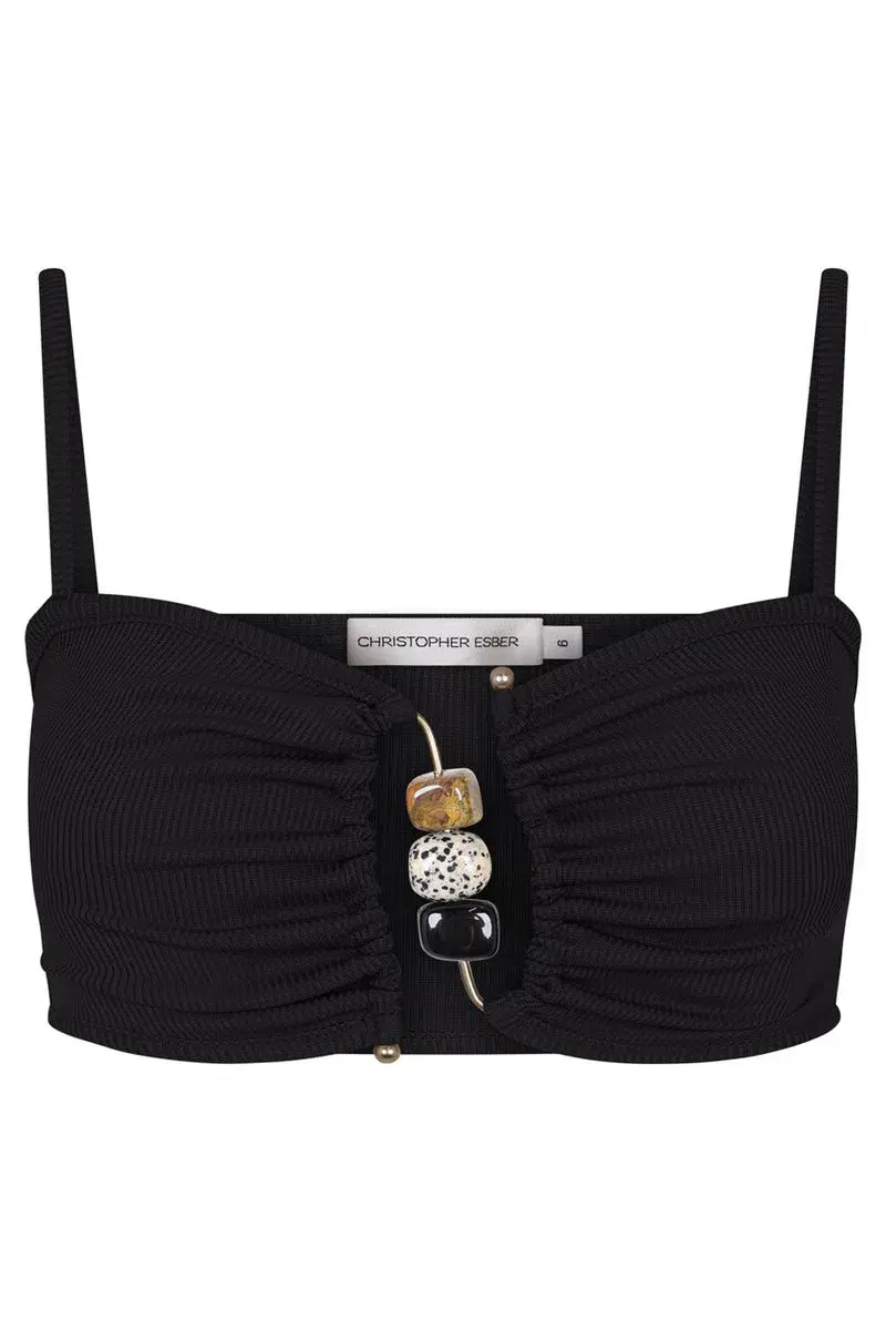 Christopher Esber Ruched Quartz Abacus Crop Top Black Size 10 - Image 3