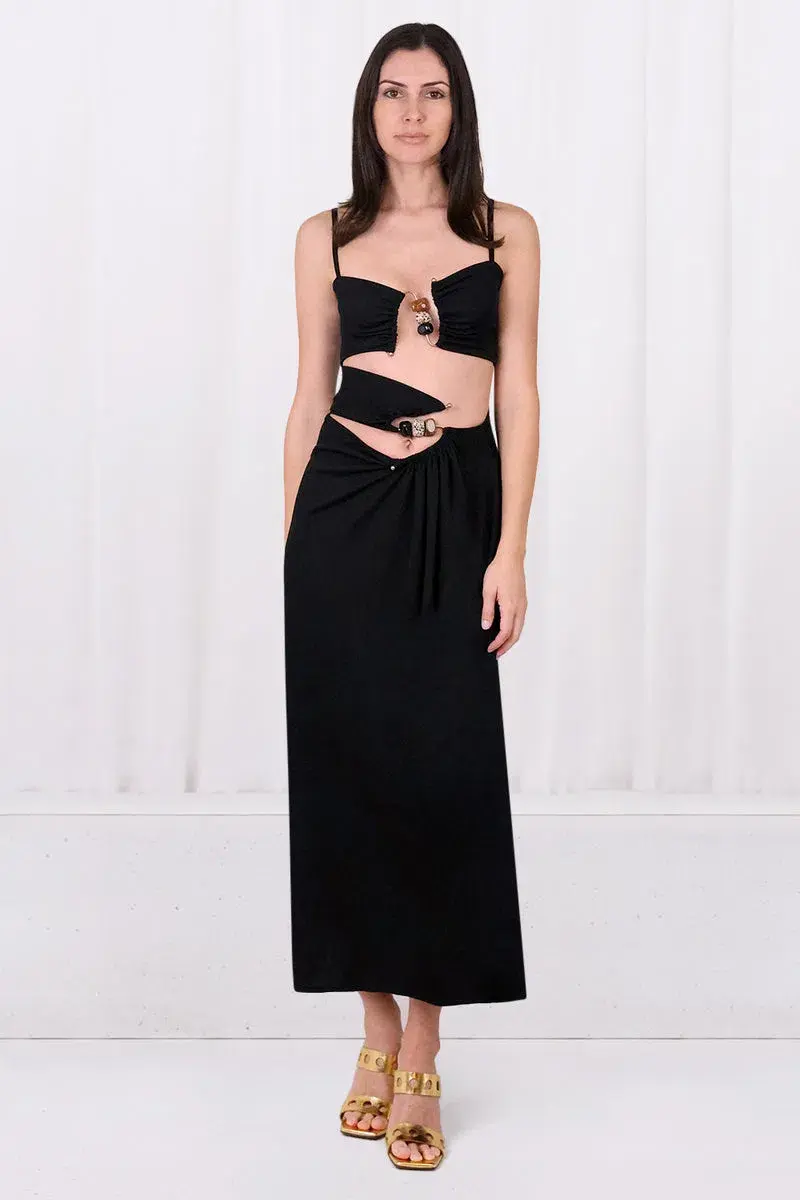 Christopher Esber Ruched Quartz Abacus Crop Top Black Size 10 - Image 1