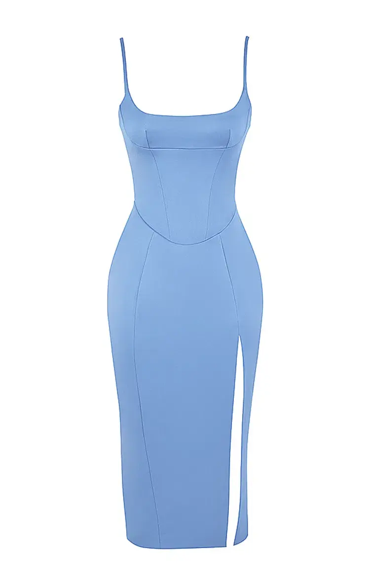 House of CB Casimira Satin Corset Midi Dress Blue Size M/AU 10 - Image 7