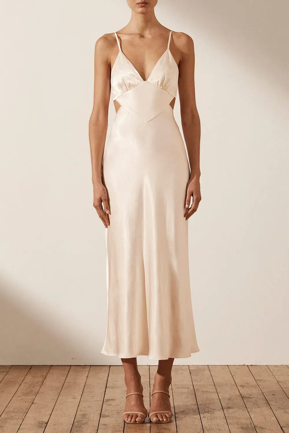 Shona Joy La Lune Backless Midi Dress Cream Size 10 for rent on The Volte - main image