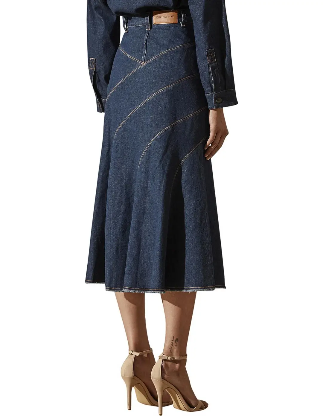 Shona Joy Emerson Contour Denim Midi Skirt Denim Blue Size 10 for rent on The Volte - main image