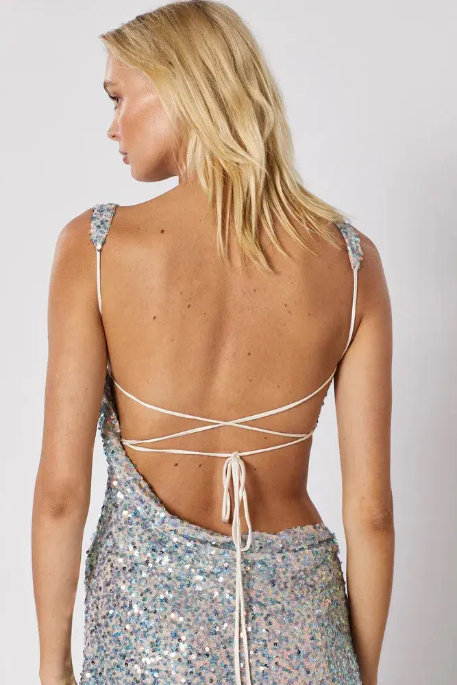 Winona Chroma Tie Back Dress Silver Size AU 10 for rent on The Volte - main image