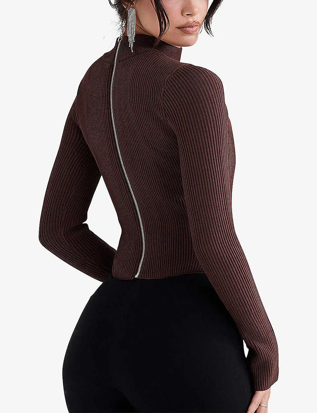 House Of Cb Georgina Cut-out Stretch-knit Top Brown Size XS / AU 6 - Image 4