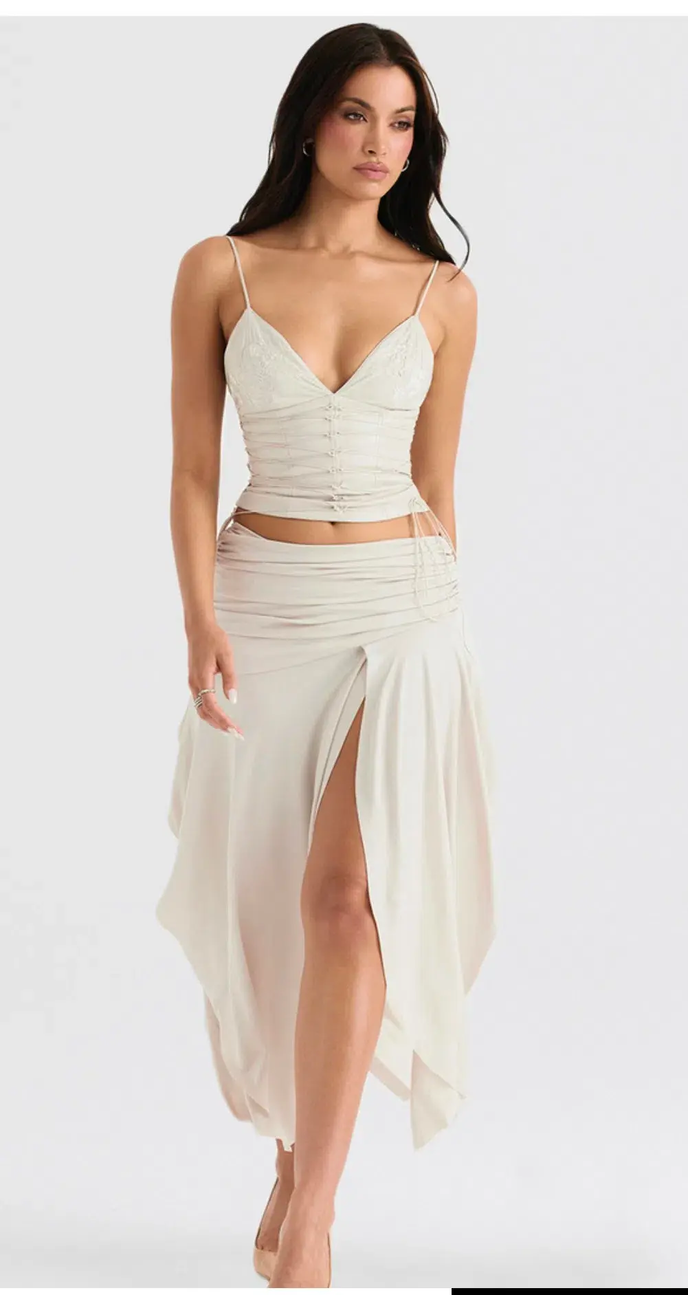 House of CB Antonella Vegan Leather Corset and Kaira Draped Midi Skirt Set Off White Size S / Au 8 - Image 5