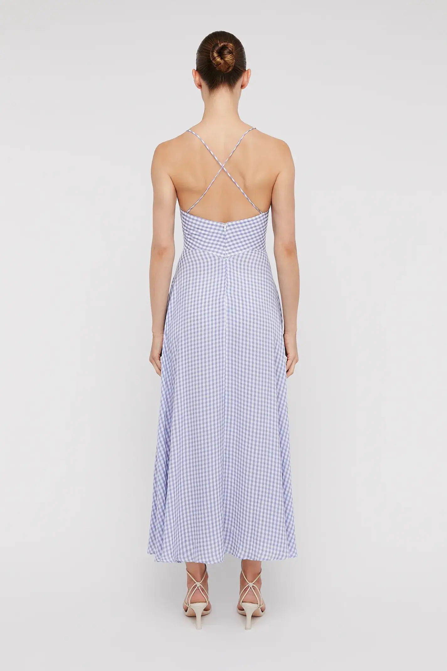 Scanlan Theodore Gingham Strappy Dress Mauve Size 8 - Image 3
